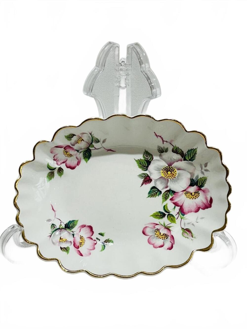 Vintage Old Foley James Kent Staffordshire England Floral Porcelain Dish Gold